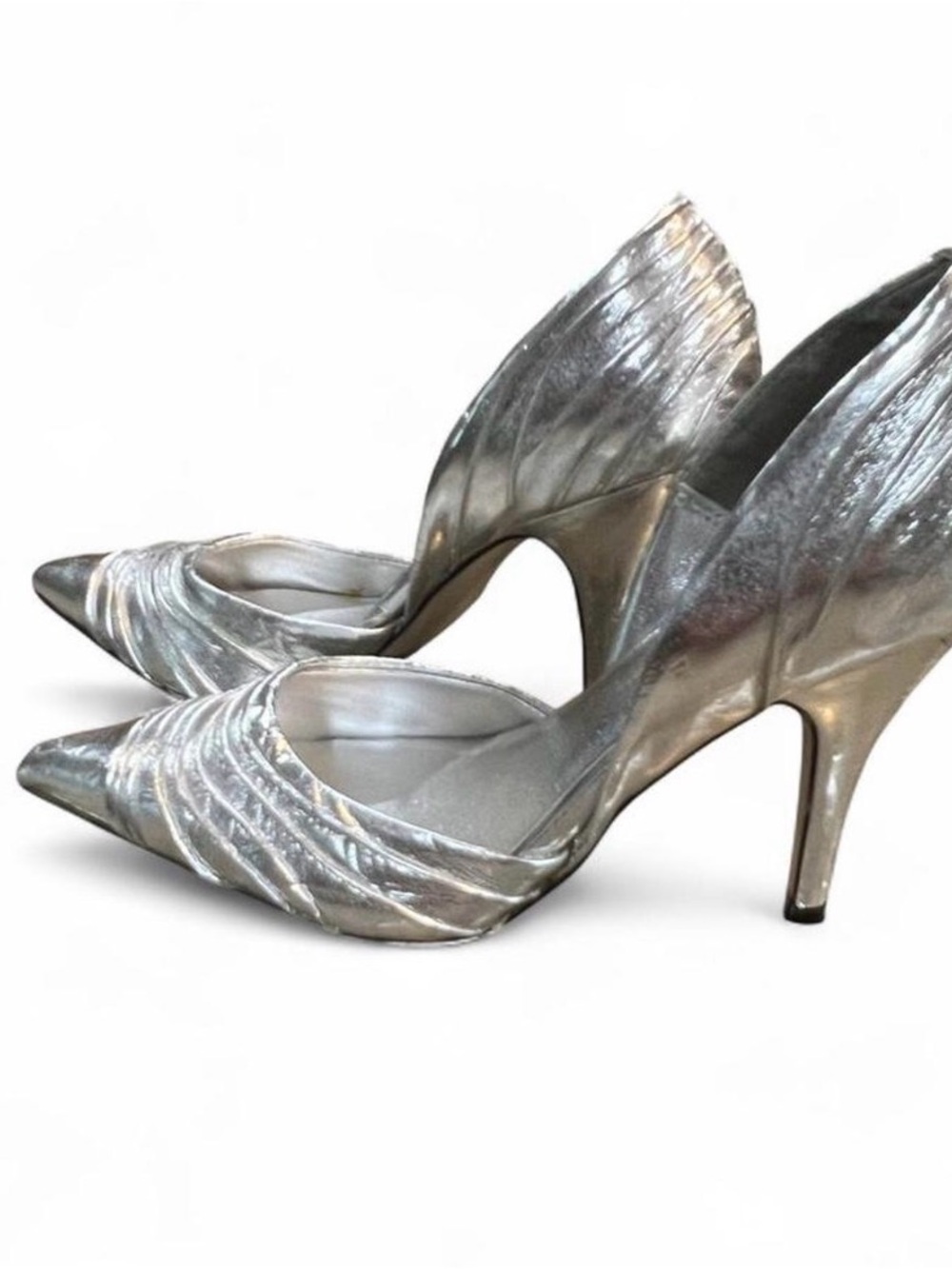 Wild Diva Silver Sculpted Heel Pointed-Toe Pumps